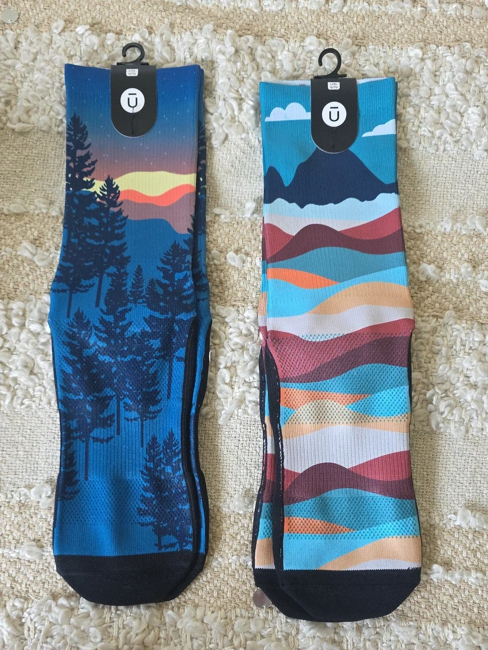 All Day Performance Scenic Mountain Men's Crew Socks  Blue Black – Bundle Of 2 L